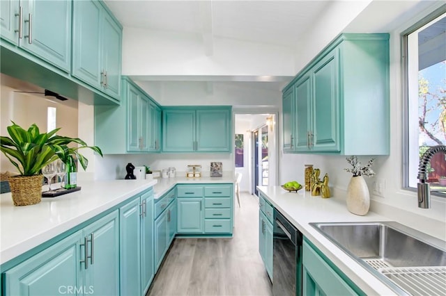 kitchen featuring sink, light hardwood / wood-style flooring, and dishwasher