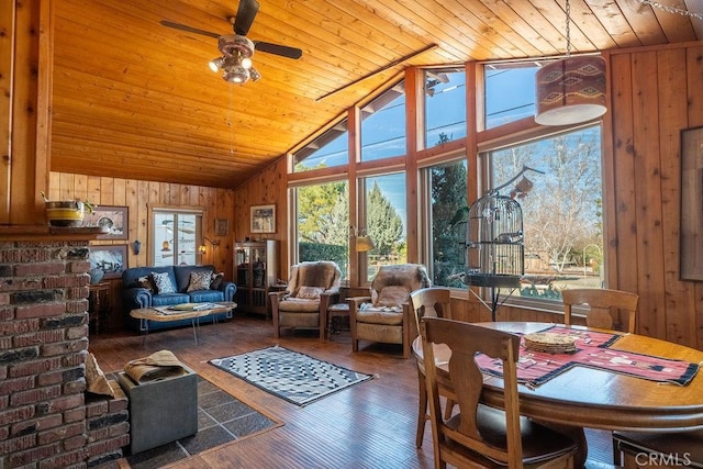 interior space featuring ceiling fan, lofted ceiling, and wood ceiling