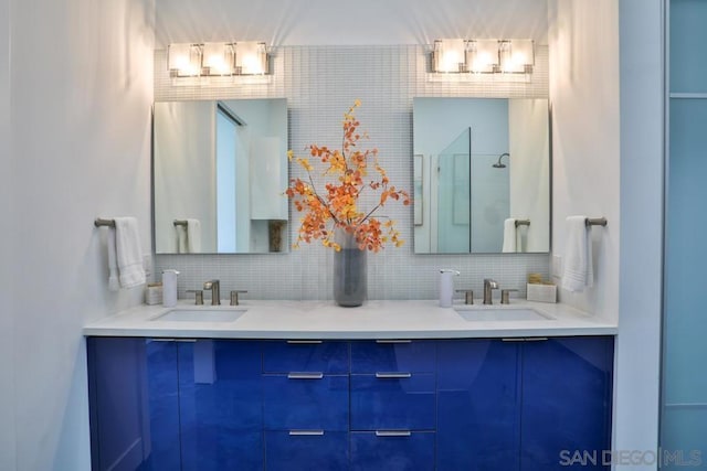 bathroom with vanity and backsplash