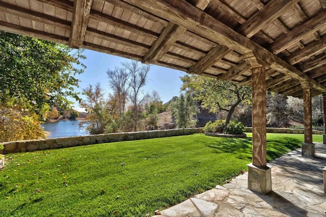 view of yard with a water view