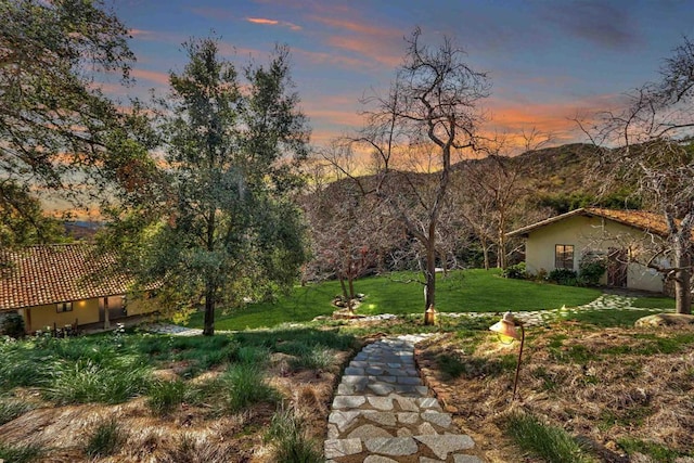 view of yard with a mountain view