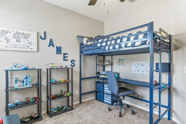 bedroom with visible vents, carpet, and baseboards