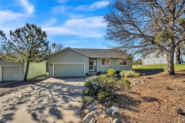 ranch-style home featuring a garage and concrete driveway