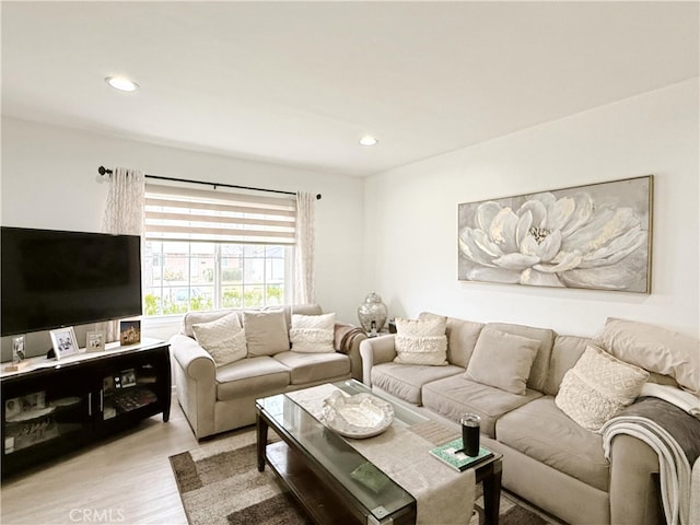 living room with light hardwood / wood-style floors