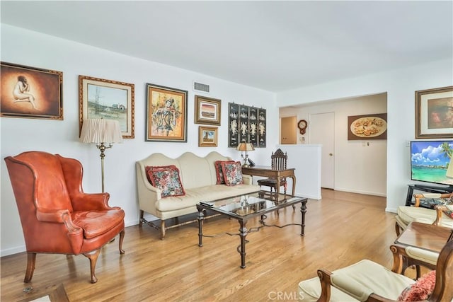 living room with light wood-type flooring