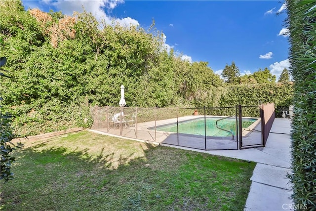 view of pool with a yard and a patio area