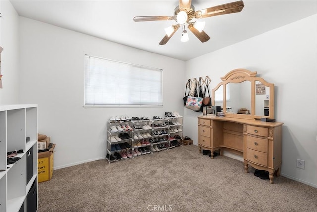 office area featuring carpet flooring and ceiling fan