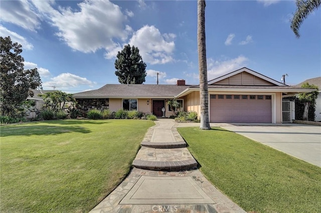 ranch-style home featuring a garage and a front yard