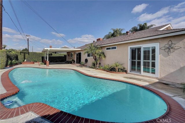 view of swimming pool with a patio area