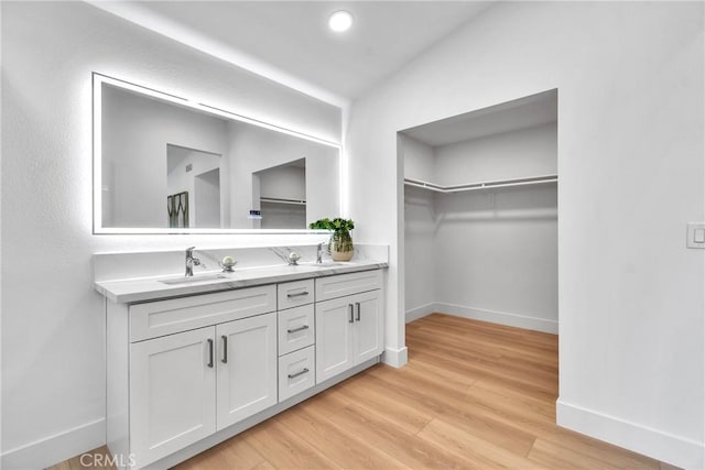 bathroom featuring vanity and wood-type flooring