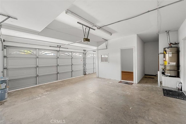 garage with a garage door opener and gas water heater