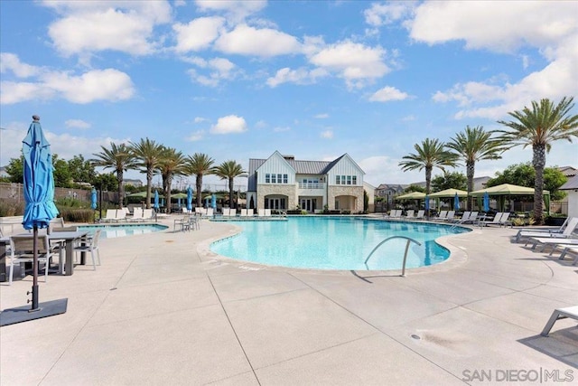 view of pool featuring a patio