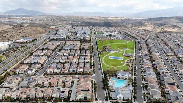 drone / aerial view with a mountain view