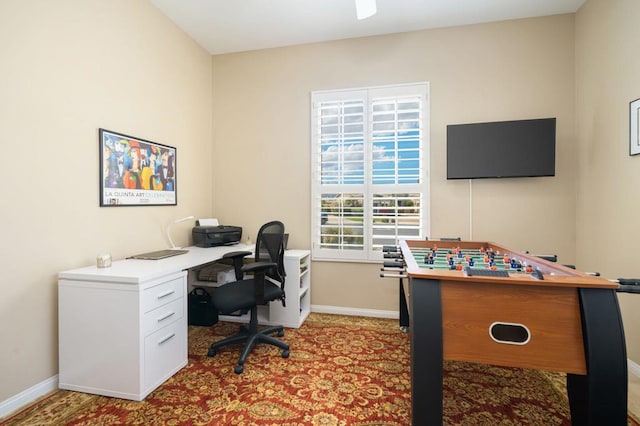 home office with light carpet