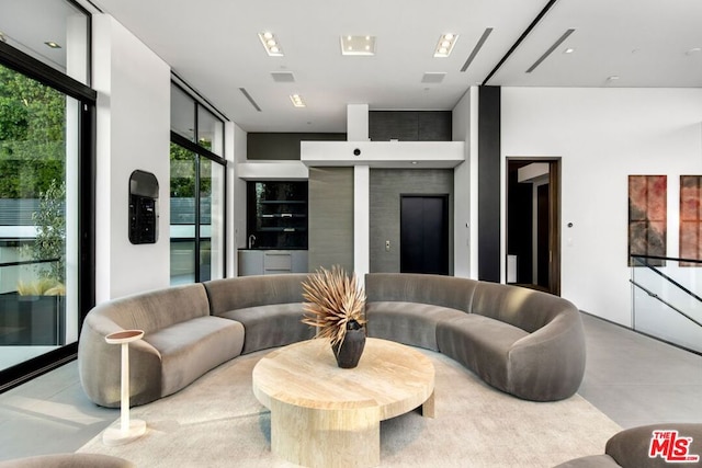 living room featuring expansive windows