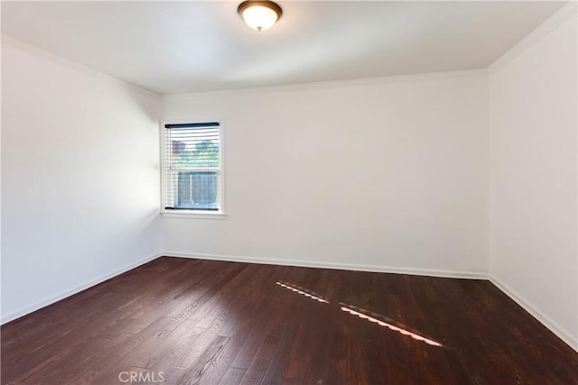 spare room with ornamental molding and dark wood-type flooring