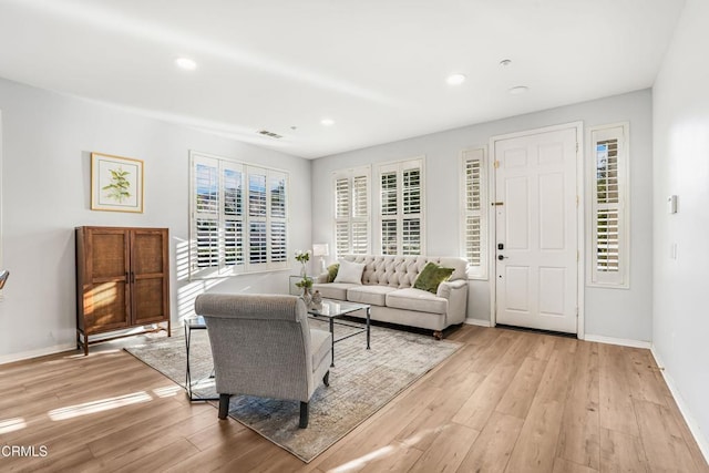 living room with light hardwood / wood-style flooring