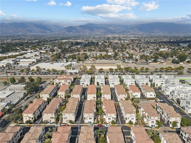 drone / aerial view featuring a mountain view