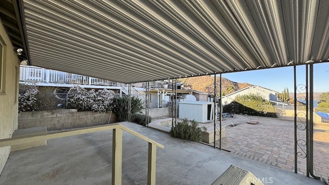 view of patio featuring a mountain view