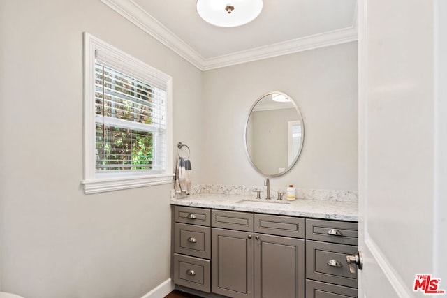 bathroom featuring ornamental molding and vanity