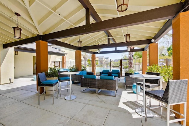 view of patio / terrace featuring a gazebo and an outdoor hangout area