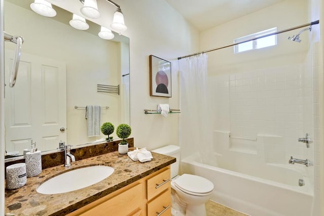 full bathroom featuring tile patterned floors, vanity, toilet, and shower / bath combo