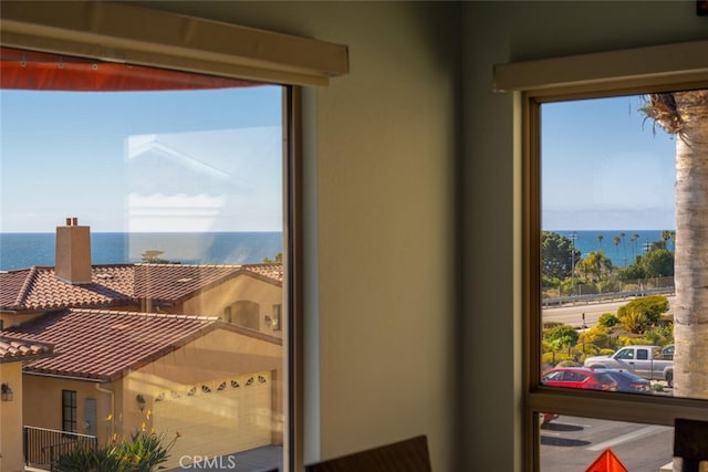 entryway featuring a water view