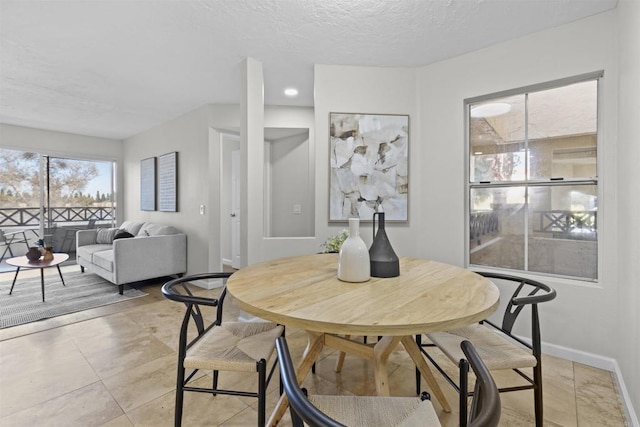 dining room with a textured ceiling