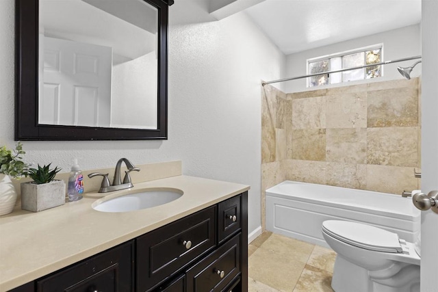 full bathroom featuring vanity, shower / bathtub combination, and toilet