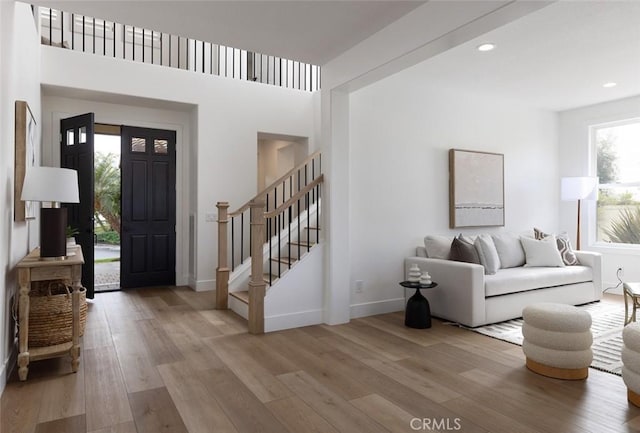 foyer with light wood-type flooring