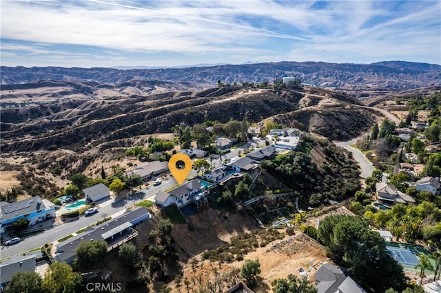 birds eye view of property featuring a mountain view