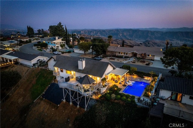 view of aerial view at dusk