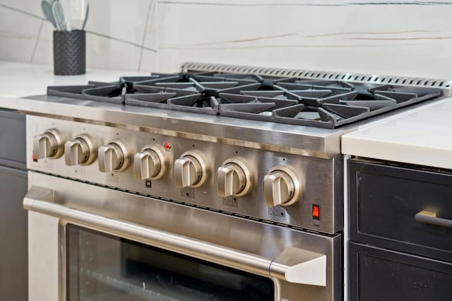 details with stainless steel range and decorative backsplash