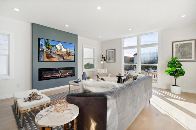 living room with light hardwood / wood-style floors