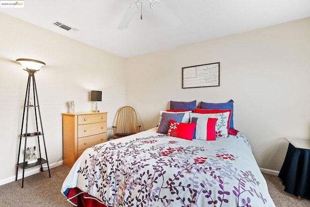 bedroom featuring carpet floors and ceiling fan