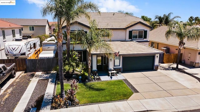 front facade with a garage