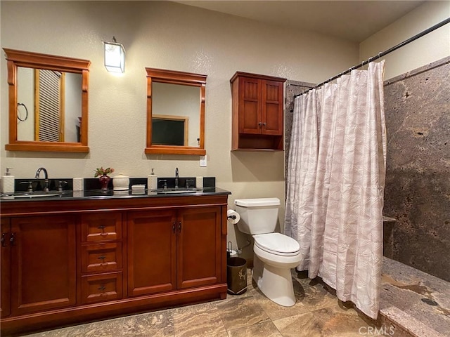 bathroom with vanity, toilet, and walk in shower