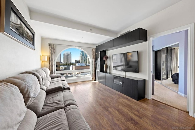 living room with hardwood / wood-style floors