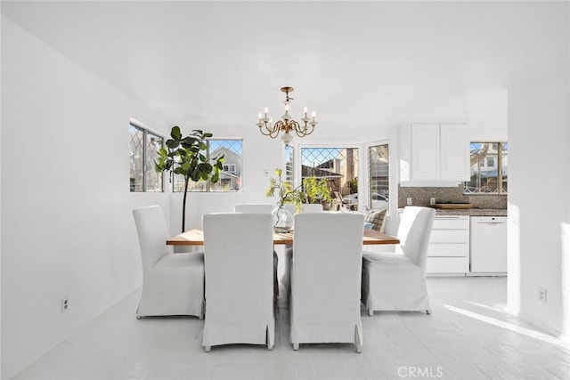 dining room with a chandelier