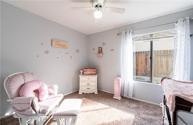 bedroom featuring ceiling fan and carpet flooring