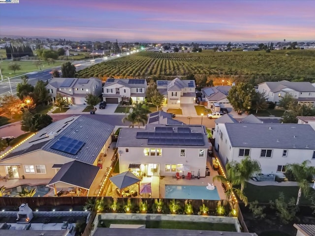 view of aerial view at dusk