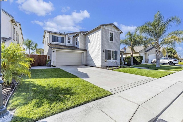 front facade featuring a garage and a front lawn