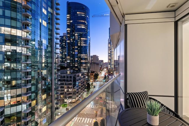 balcony at dusk with electric panel