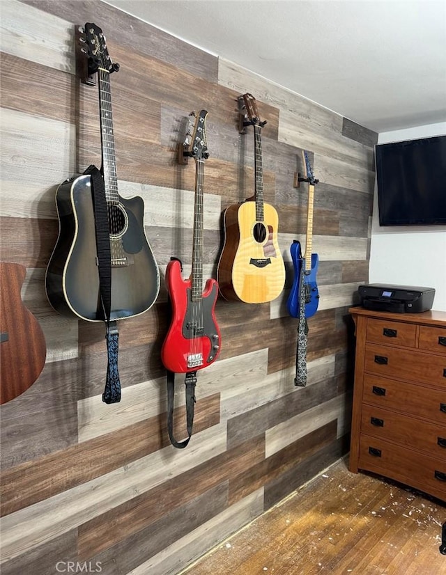 interior space with wood walls