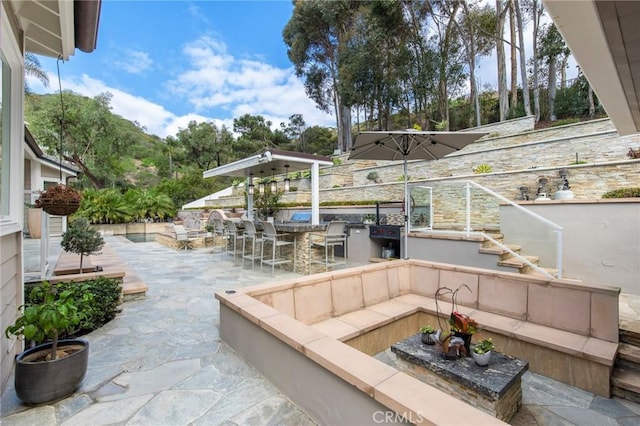 view of patio featuring outdoor lounge area and an outdoor bar