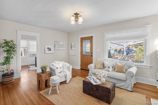 living room with plenty of natural light and wood-type flooring