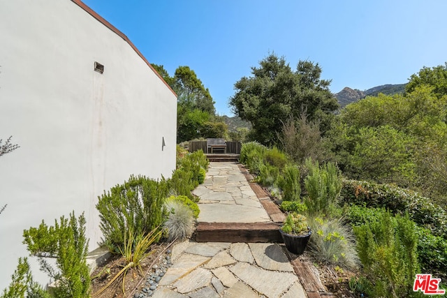 view of yard featuring a mountain view