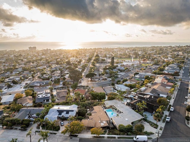 view of aerial view at dusk