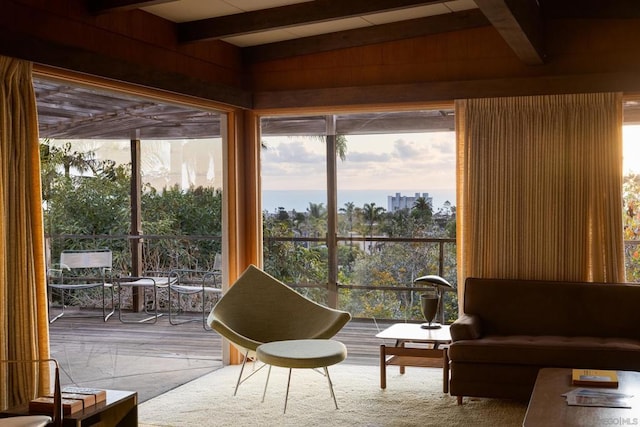 sunroom / solarium with beam ceiling