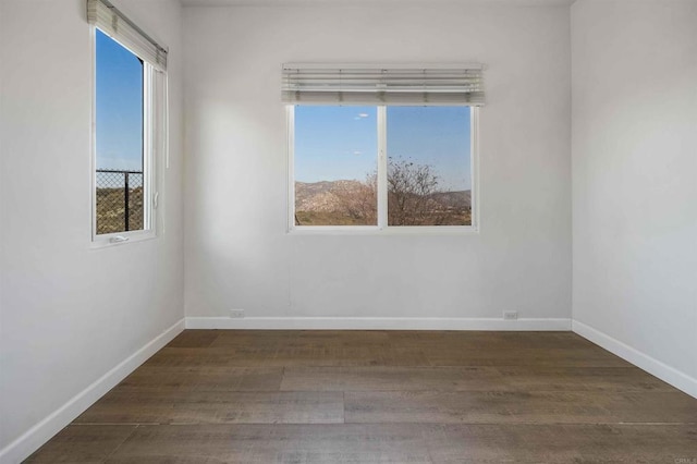 empty room featuring plenty of natural light and dark hardwood / wood-style floors